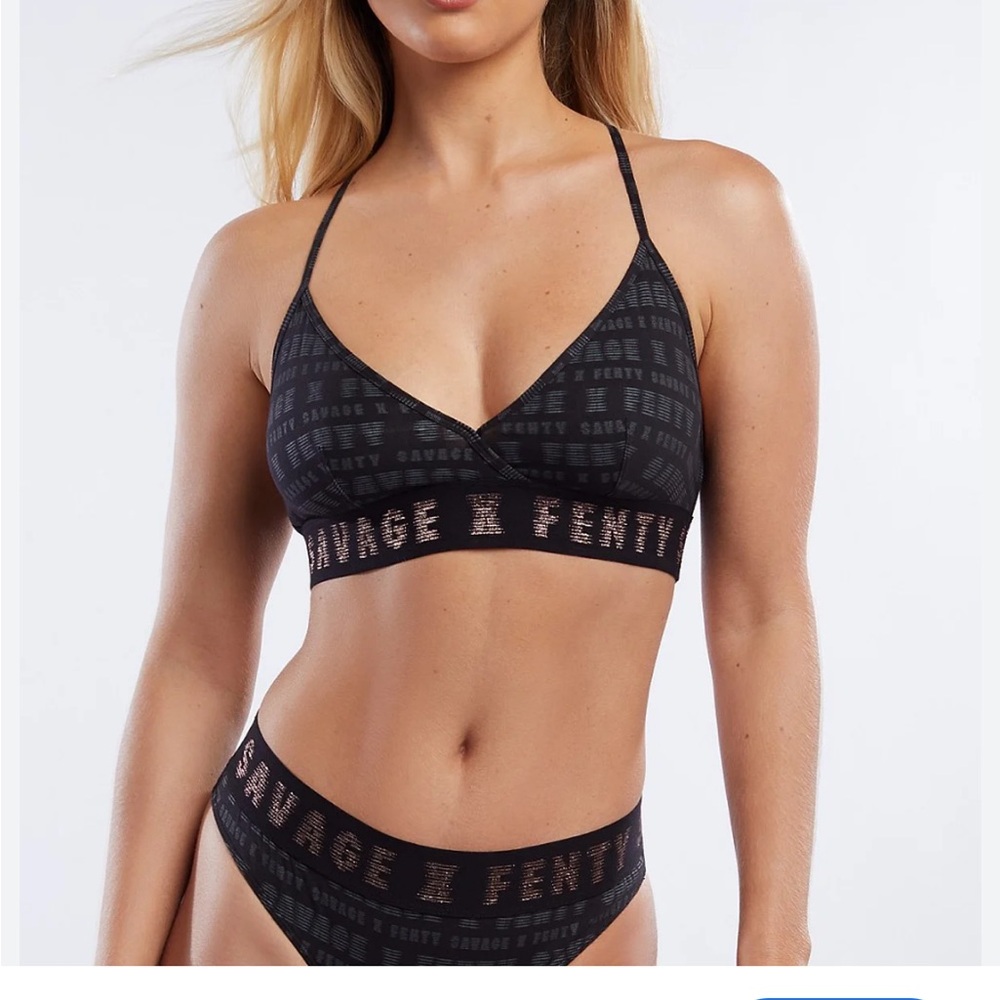 Savage X Fenty Black and Gray Patterned Bralette